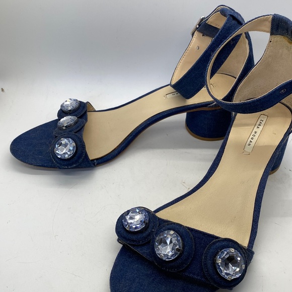 Zara Woman Denim Ankle Strap Sandal with Rhinestones